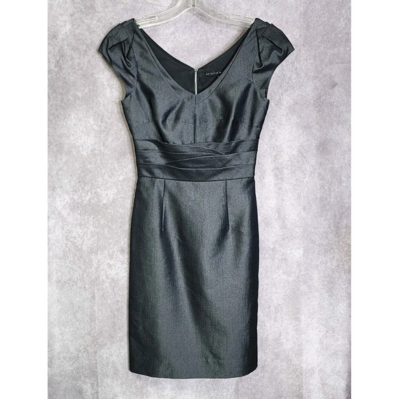Antonio Melani Dress Size 0 Sheath Metallic Gray Pleated Cocktail Career - Picture 4 of 11